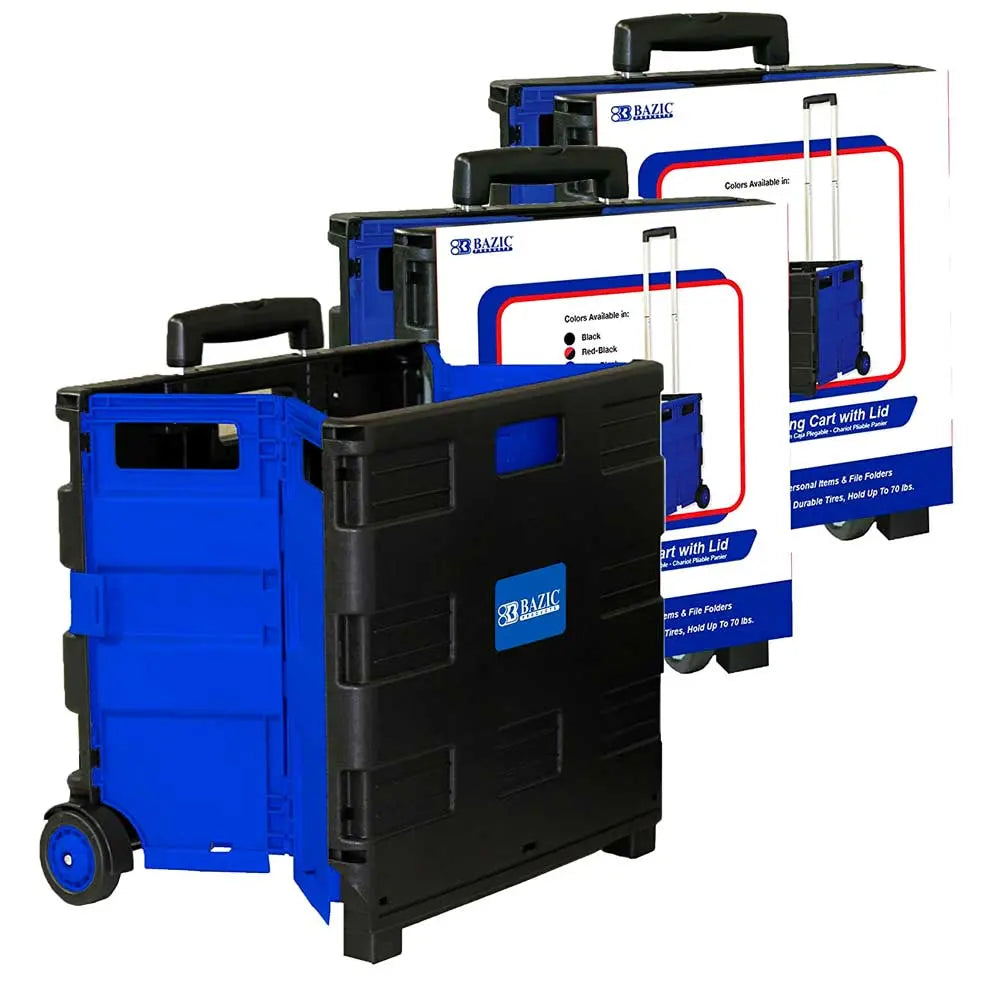 Collapsible Folding Utility Rolling Carts With Lid Cover. Telescopic Handle | Blue G8Central