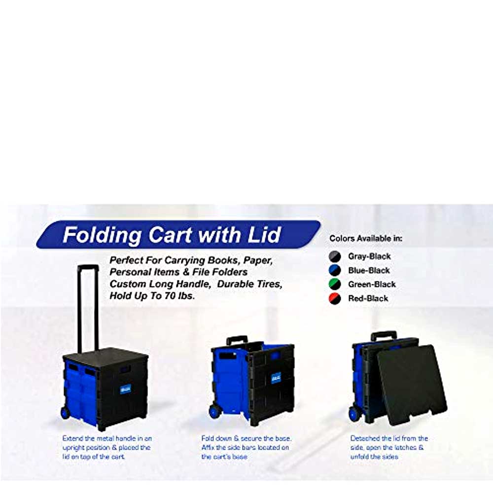 Collapsible Folding Utility Rolling Carts With Lid Cover. Telescopic Handle | Blue