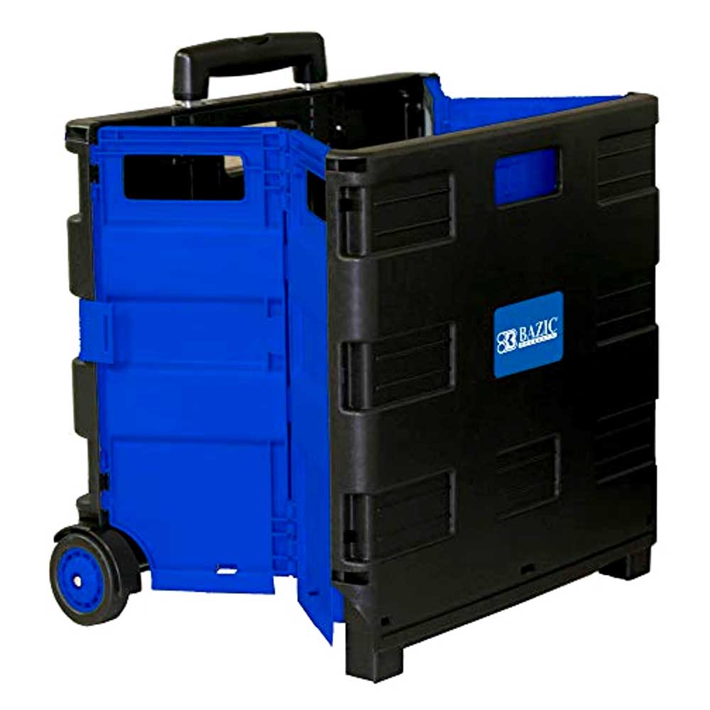 Collapsible Folding Utility Rolling Carts With Lid Cover. Telescopic Handle | Blue