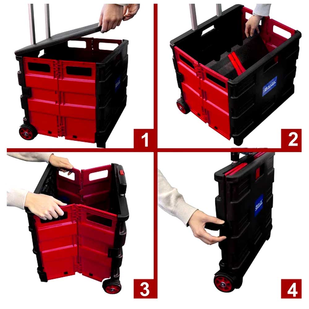 Collapsible Folding Utility Rolling Carts With Lid Cover. Telescopic Handle | Red