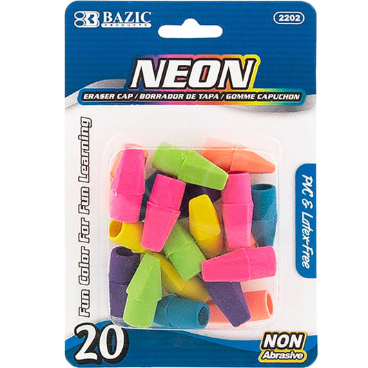 Neon Eraser Top, Latex Free Pencil Top Erasers (20/Pack)