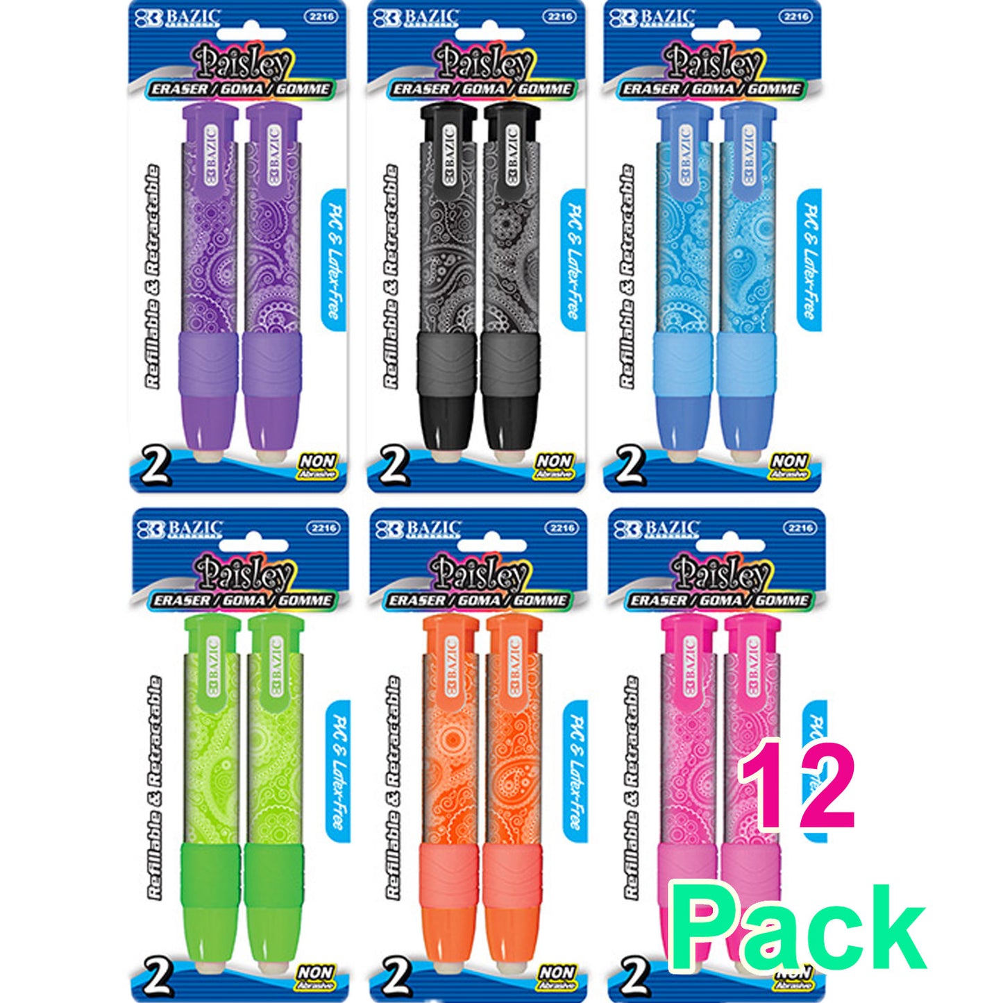 Paisley Retractable Stick Erasers, Mechanical Pencil Eraser Pen Eraser