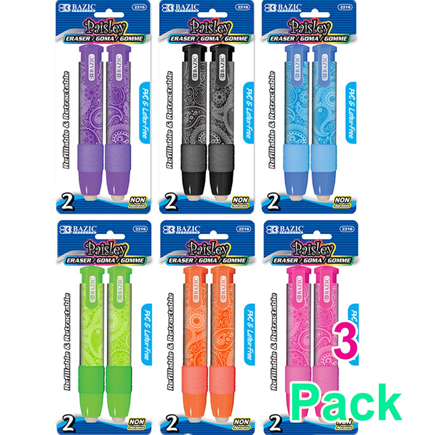 Paisley Retractable Stick Erasers, Mechanical Pencil Eraser Pen Eraser