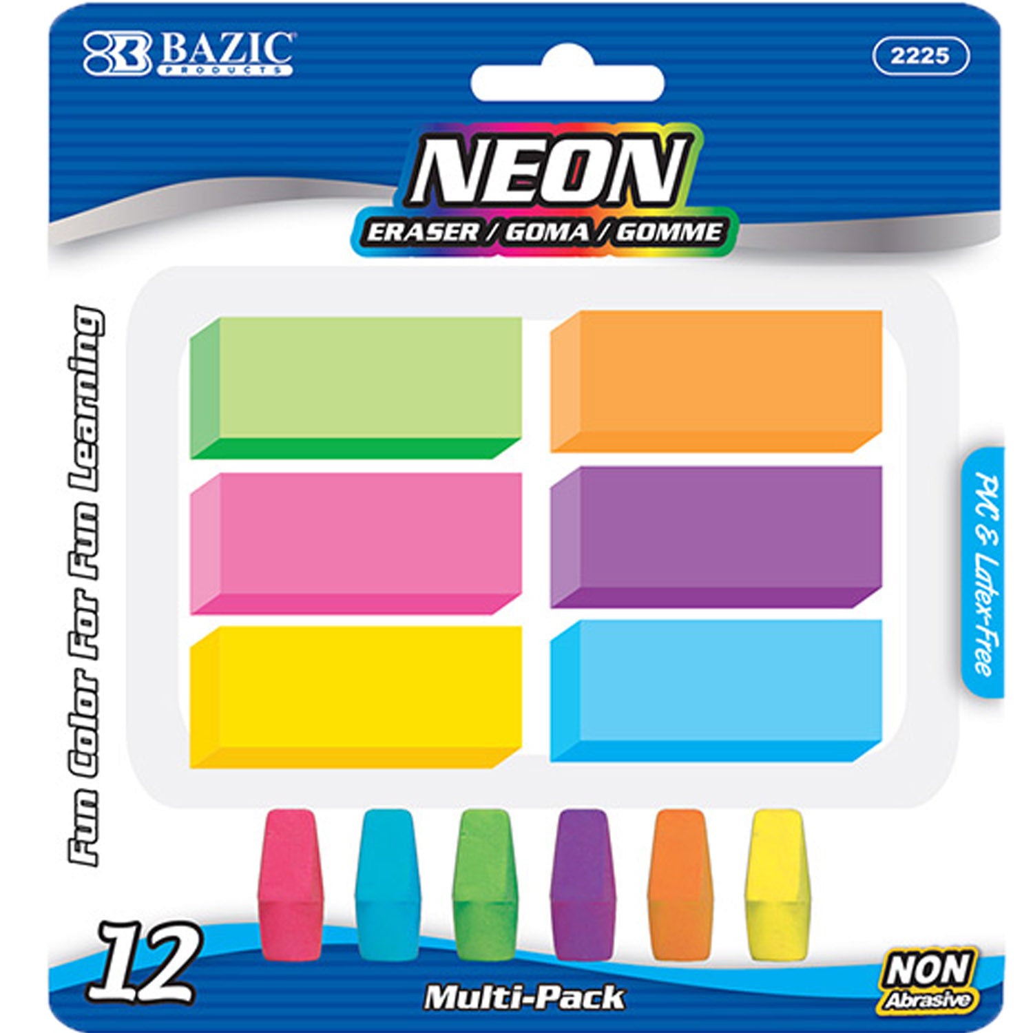 Neon Eraser Sets, Pencil Top + Block Bevel Erasers