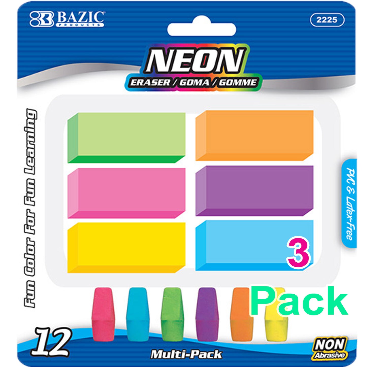 Neon Eraser Sets, Pencil Top + Block Bevel Erasers