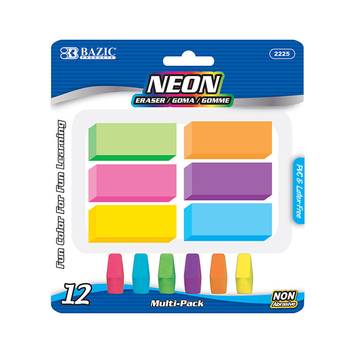 Neon Eraser Sets, Pencil Top + Block Bevel Erasers