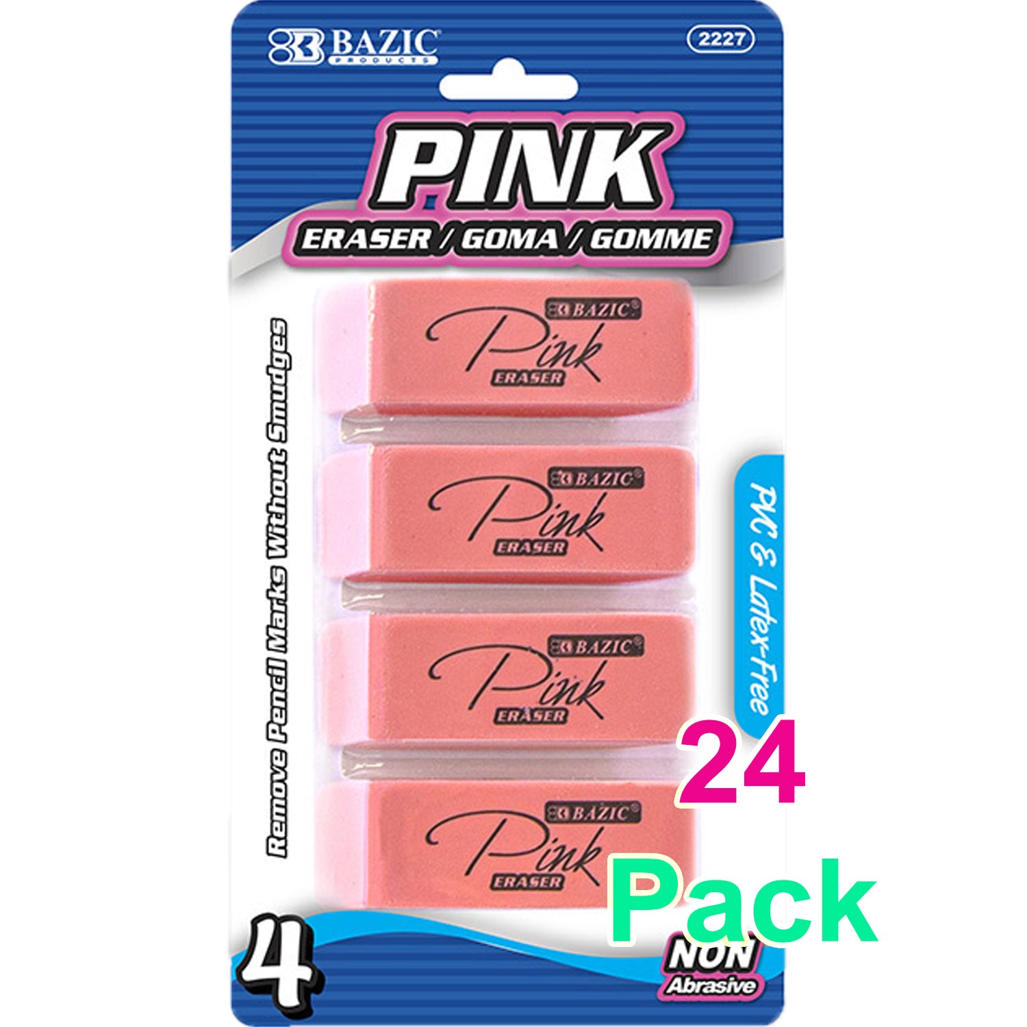 Pink Bevel Eraser for Kids, Latex Free (4/Pack)