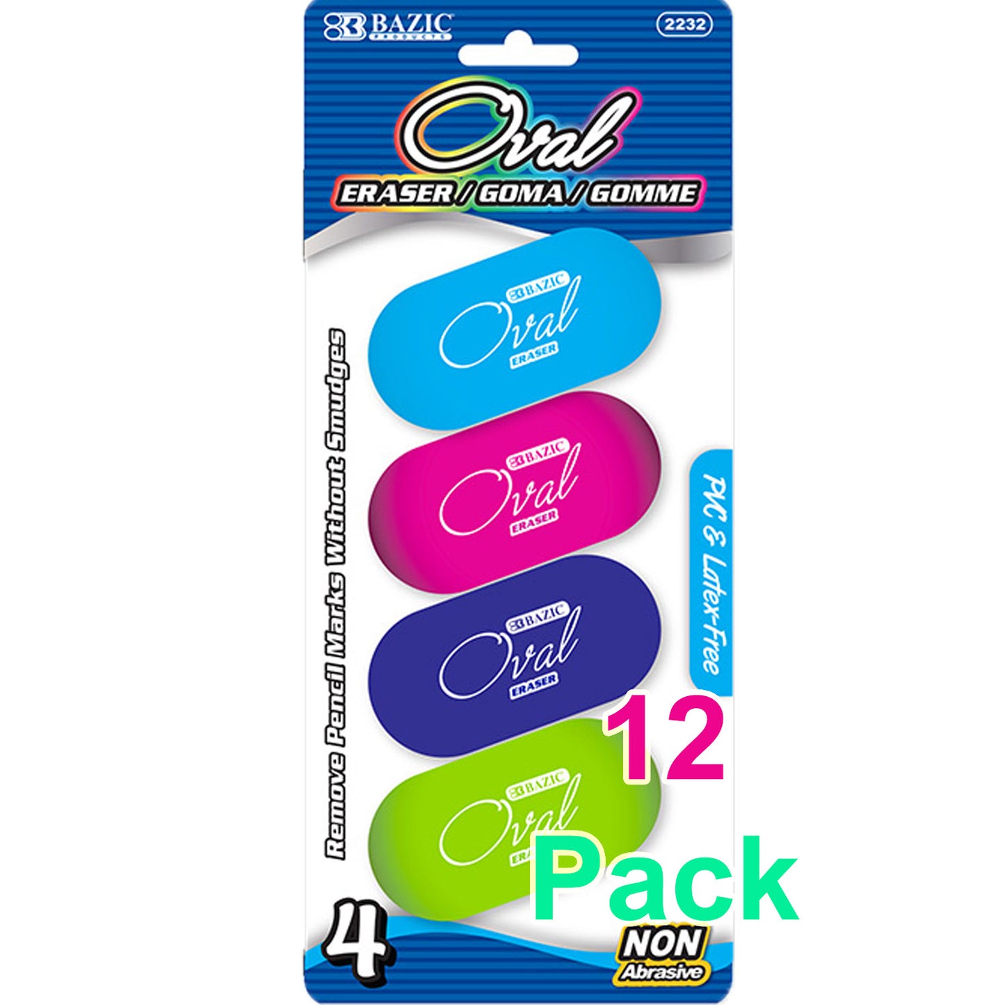 Bright Color Oval Eraser (Latex Free)