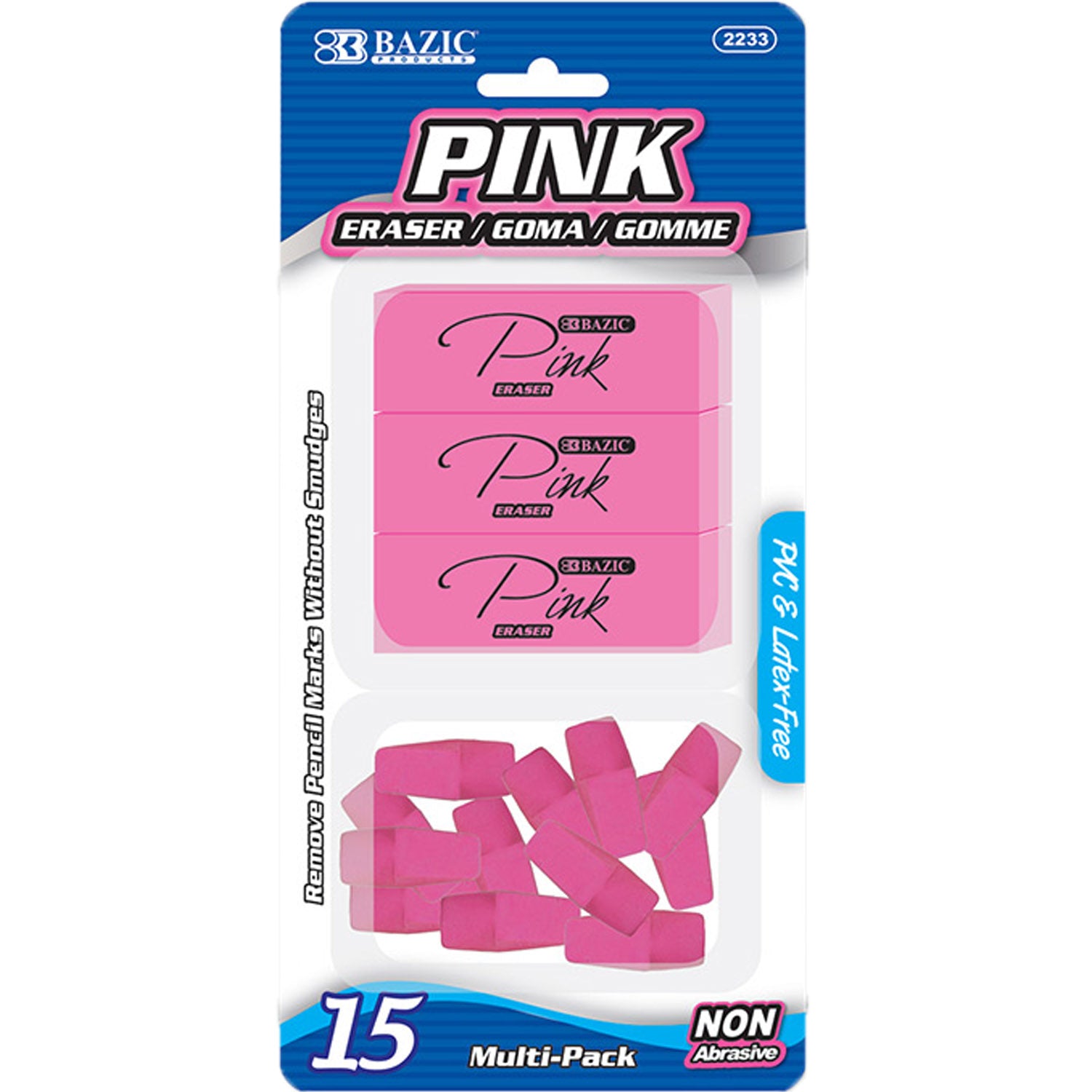 Pink Eraser Top, and Pink Block Eraser (15/Pack)