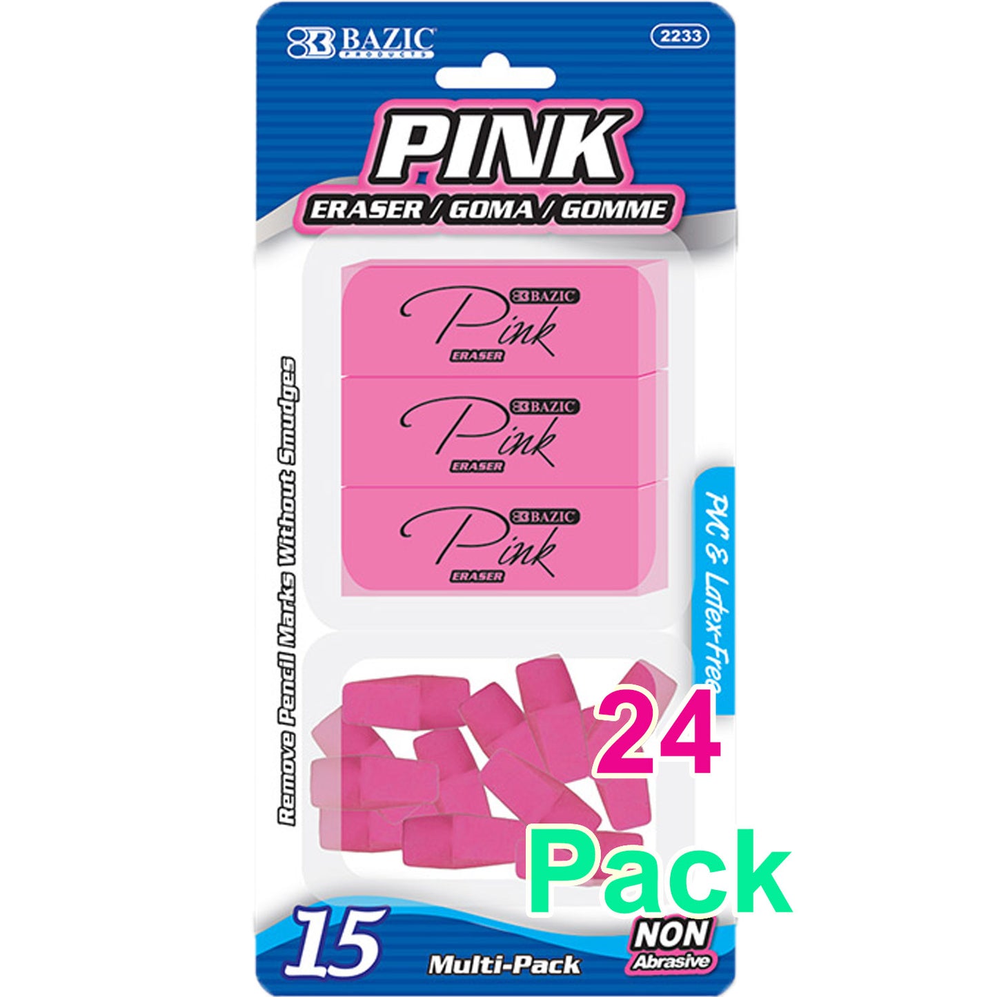 Pink Eraser Top, and Pink Block Eraser (15/Pack)