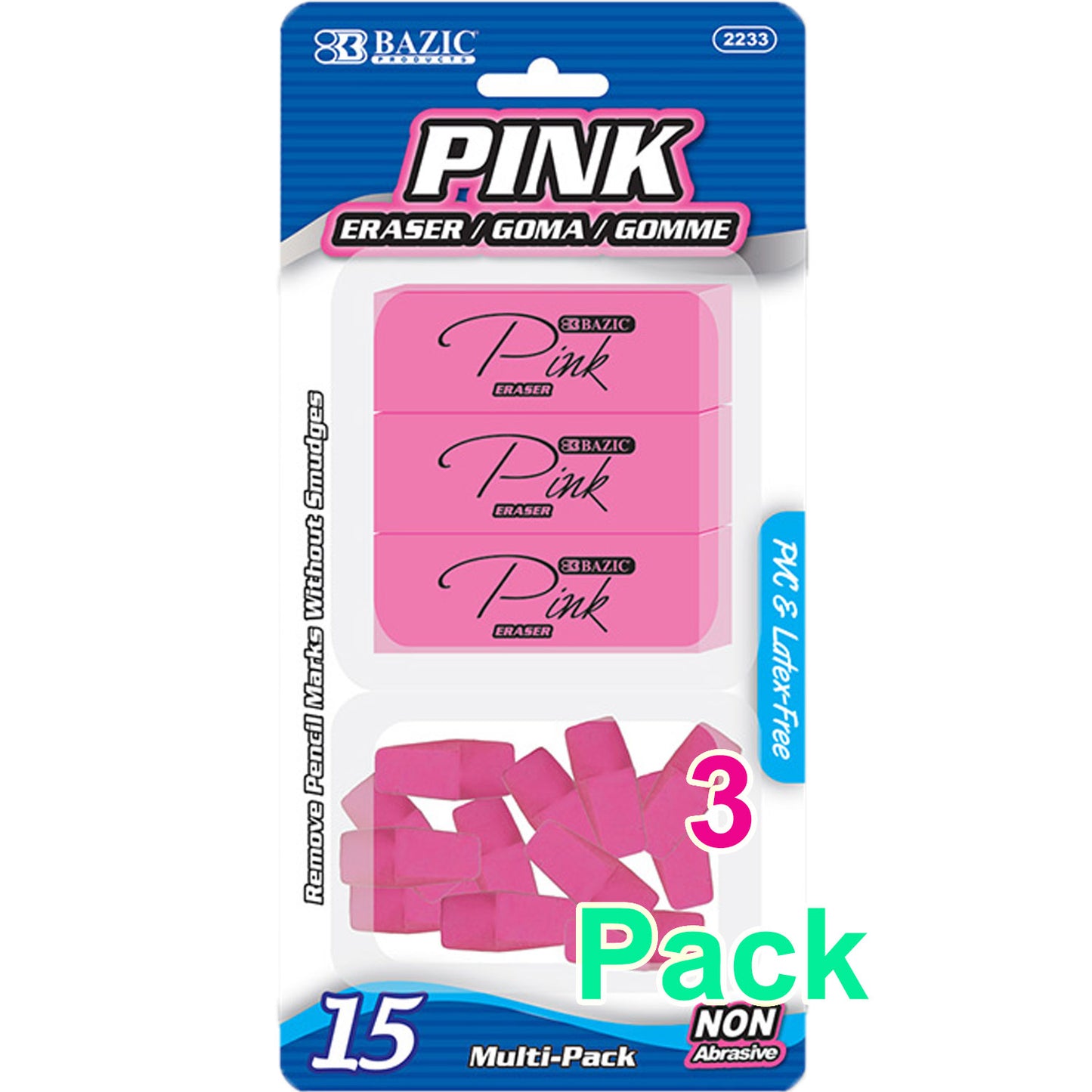 Pink Eraser Top, and Pink Block Eraser (15/Pack)