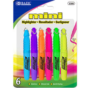 Mini Fluorescent Highlighter w/Cap Clip, Chisel Tip Neon Unscented Quick Dry (6/Pack)