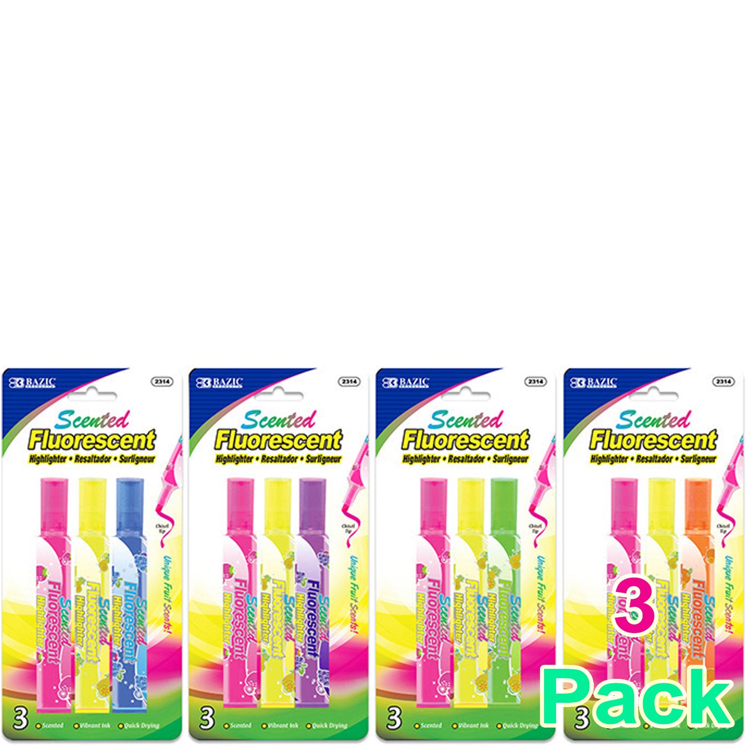 Fruit Scented Highlighters, Assorted Color Liquid Highlighters (3/Pack)
