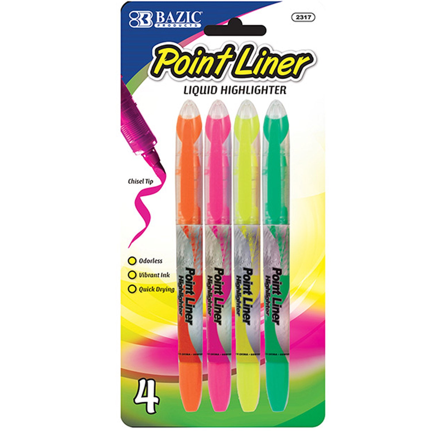 Assorted Colors Pen Style Neon Color Liquid Highlighters (4/Pack)