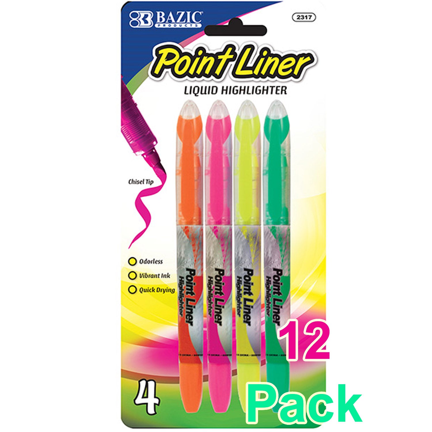 Assorted Colors Pen Style Neon Color Liquid Highlighters (4/Pack)