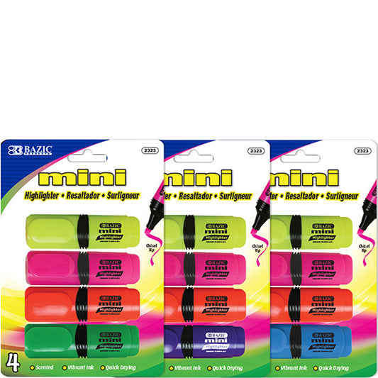 Mini Desk Style Neon Highlighters, Chisel Tip Broad Fine Line, Unscented Quick Dry