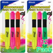 Assorted Desk Style Neon Highlighters w/ Cushion Grip, Unscented Quick Dry (3/Pack)