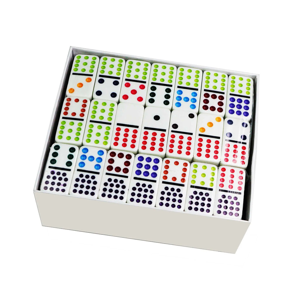 🎲 Double 15 Professional Dominoes Set – 136 White Tiles with Color Dots G8Central