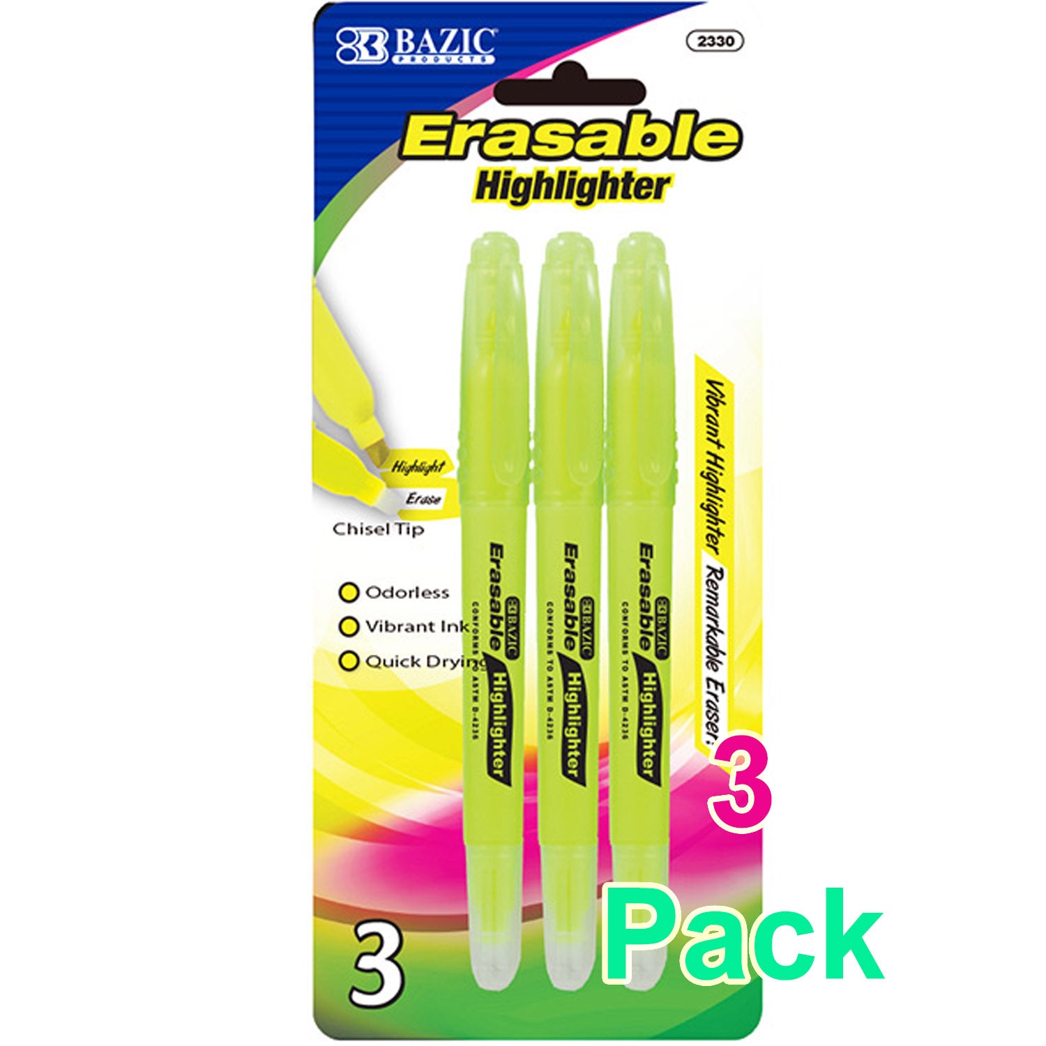 Yellow Erasable Highlighter, Smudge Free Eraser Smear Safe Ink Smudge Free
