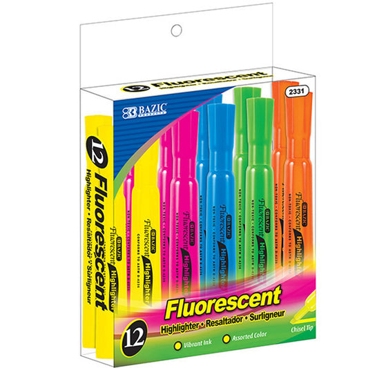 Assorted Colors Desk Style Neon Highlighters, Unscented Quick Dry (12/Box)