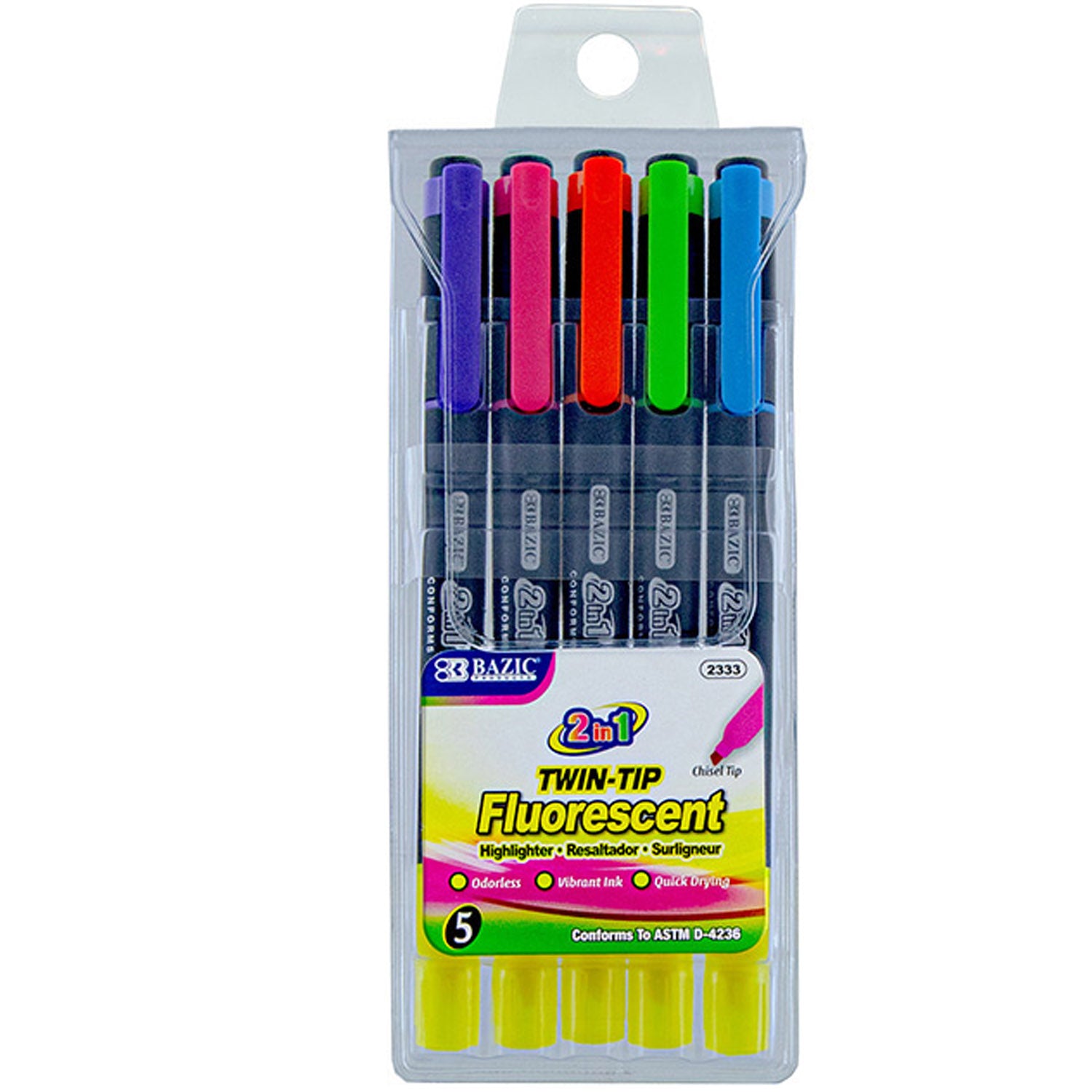 Double Tip Neon Highlighters, Unscented Quick Dry (5/Pack)