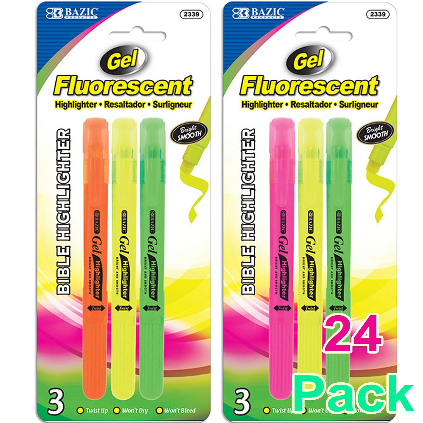 Fluorescent Gel Highlighters, Quick dry (3/Pack)