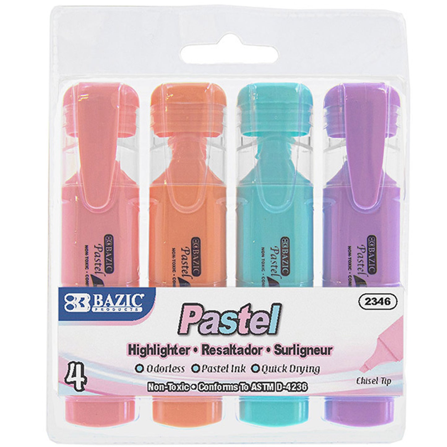 Pastel Highlighters w/Pocket Clip (4/Pack)