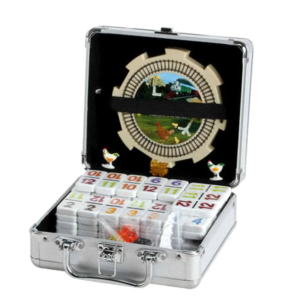 Mexican Train Double 12 Domino Set with Aluminum Case & Hub Board, Easy Read Numeral Dominoes, Travel Domino Set for Adults & Family Game Night G8Central