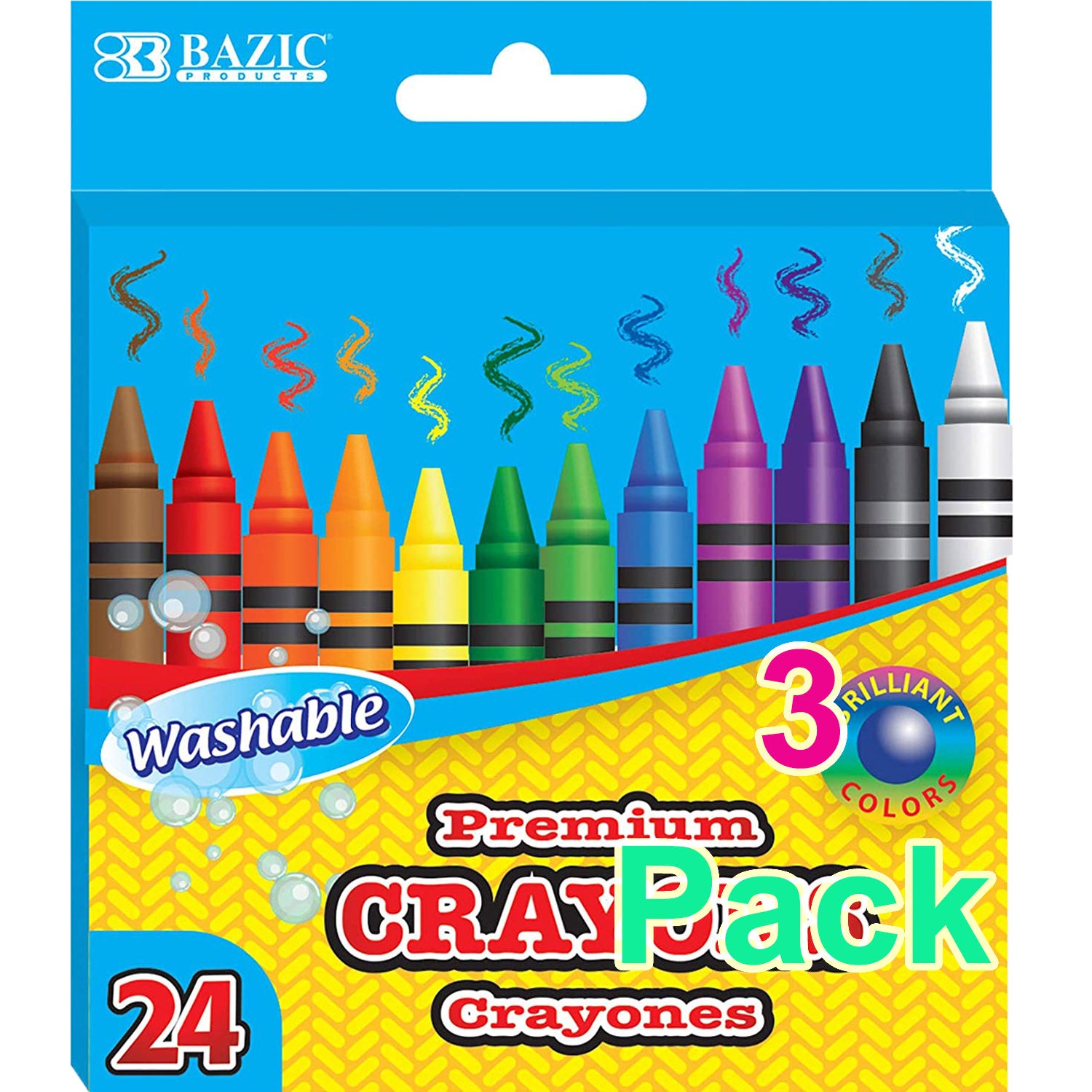 Premium Crayons Coloring SetAssorted Colors Washable - 24-Count3-Pack - G8 Central