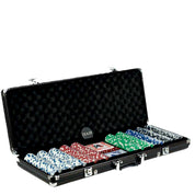 500 Chips Black Aluminum Case Poker Set + Texas Hold'em & Blackjack Layout + 2 Deck Card Shuffler