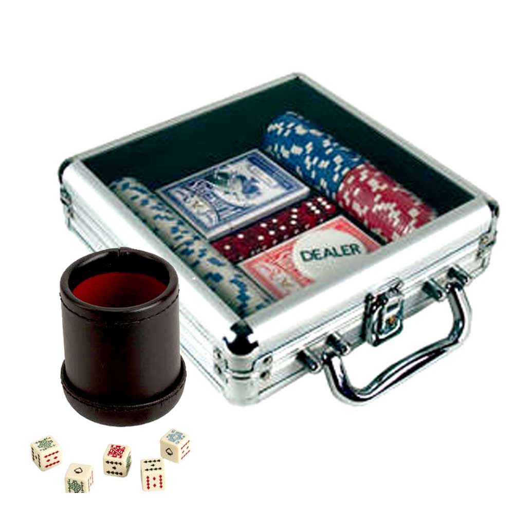 100 PC Dice Chip Poker Set in Clear Top Aluminum Case + Deluxe Dice Cup With 5 Poker Dice G8Central G8 Central combo games