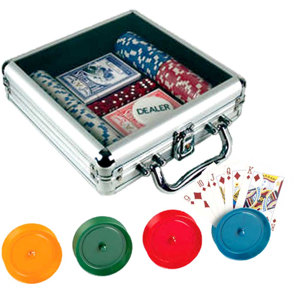 G8Central 100 Piece Dice Chip Poker Set in Clear Top Aluminum Case + 4 Card Holders