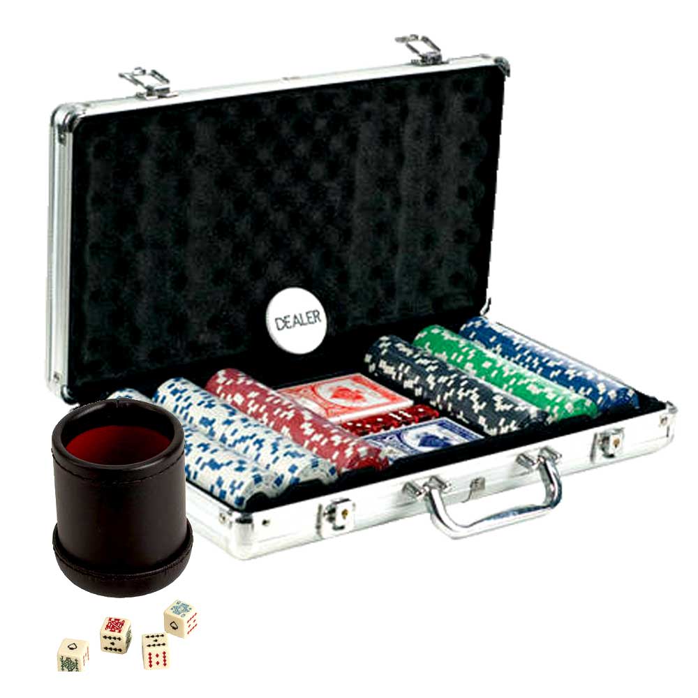 300 Chips Aluminum Case Poker Set + Deluxe Dice Cup With 5 Poker Dice Set G8Central