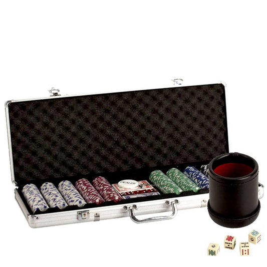 500 PC Dice Chip Aluminum Poker Set + Deluxe dice cup with 5 poker dice G8Central