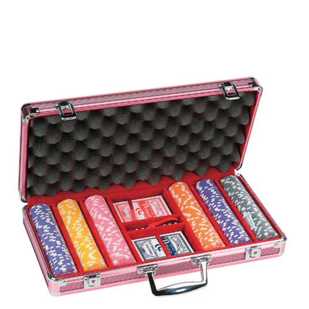 300 PC Dice Chip Poker Set In Pink Aluminum Case