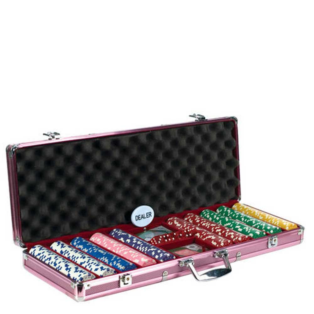 500 Chips Pink Aluminum Case Poker Set