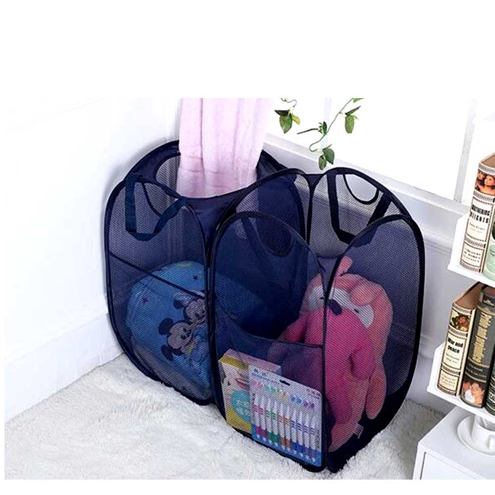 Laundry Baskets Mesh Pop Up With Side Pocket | Dark Blue