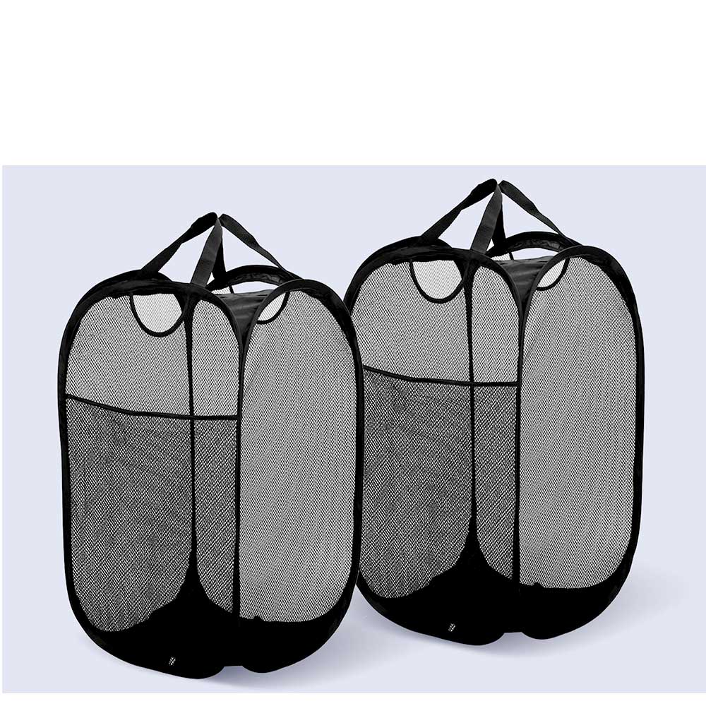Mesh Pop Up Laundry Basket With Side Pocket | Black G8Central