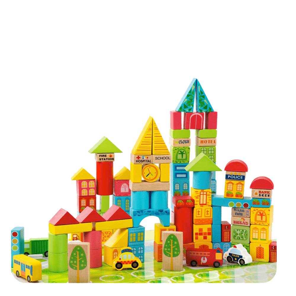 City Transportation Wooden Building Blocks 100 pc