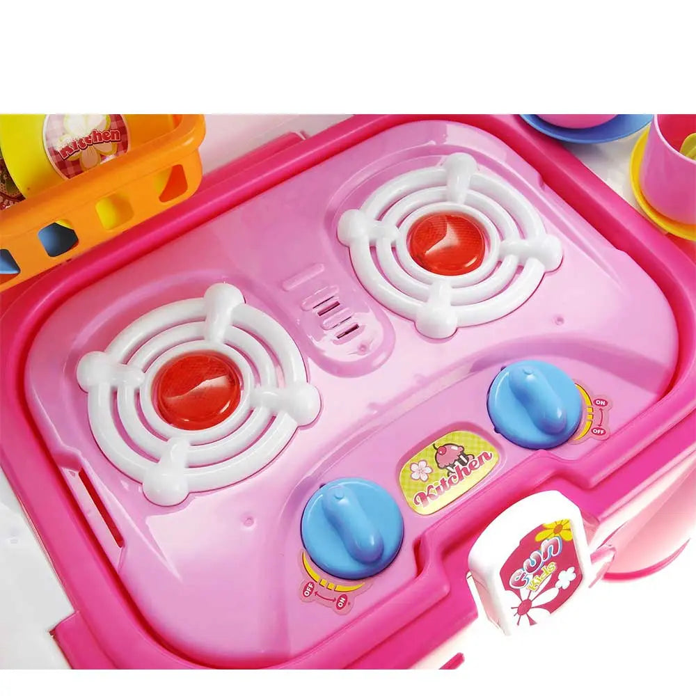 Portable Kids Kitchen Cooking Set Toy With Lights And Sounds, Folds Into Step Stool G8Central