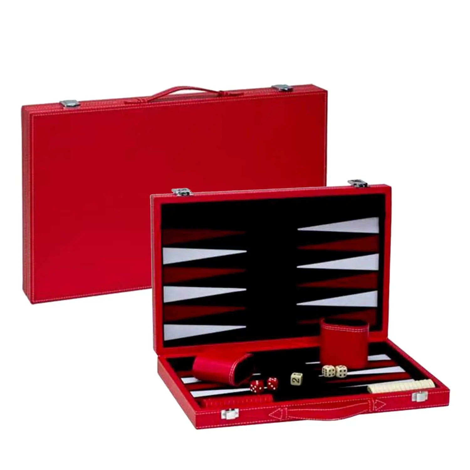 Red Backgammon Board Game Set 🎲 | Luxury Leatherette Classic Strategy Game with Dice & Chips G8Central