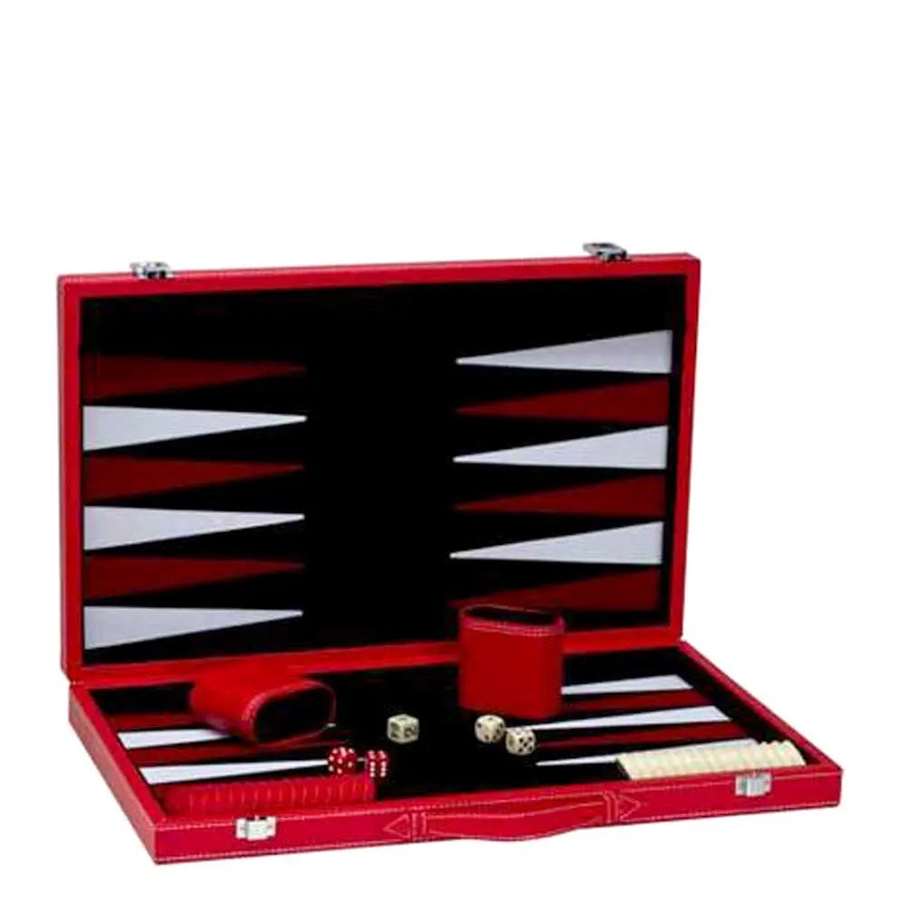 Red Backgammon Board Game Set 🎲 | Luxury Leatherette Classic Strategy Game with Dice & Chips G8Central
