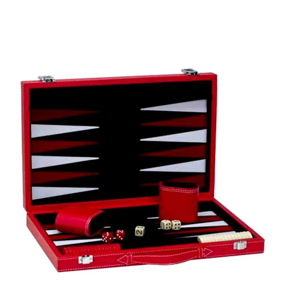 Red Backgammon Board Game Set 🎲 | Luxury Leatherette Classic Strategy Game with Dice & Chips G8Central