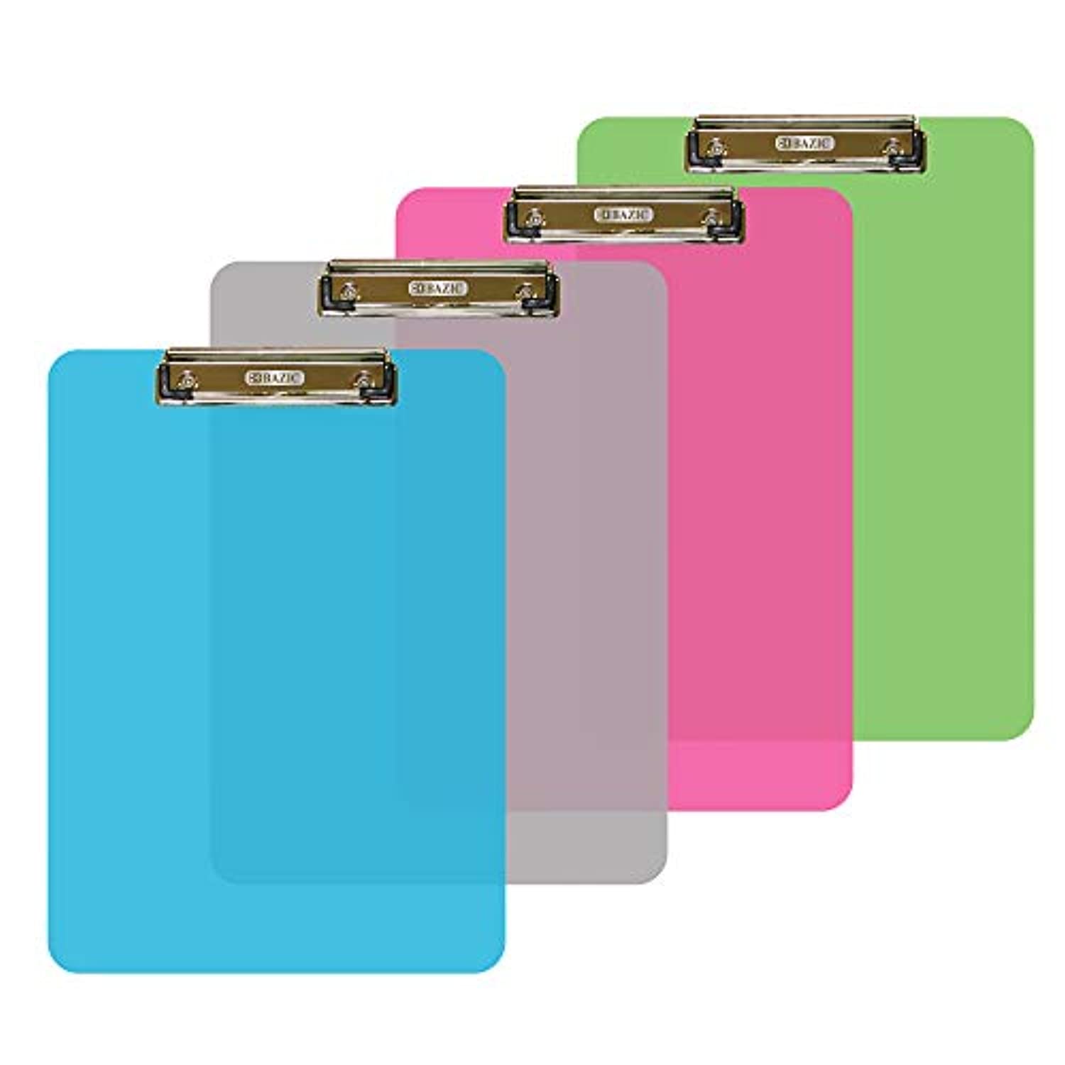 Plastic Clipboard Low Profile Clip, A4 Letter Size Clear Assorted 4 Colors, Business Travel School Teacher Student College, 4-Pack.