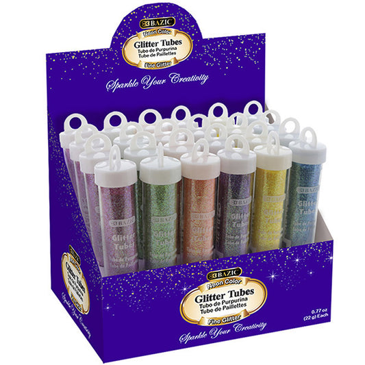 Neon Color Glitter Tubes w/Display Box, Washable Sparkle Non-toxic | 22g/0.77oz