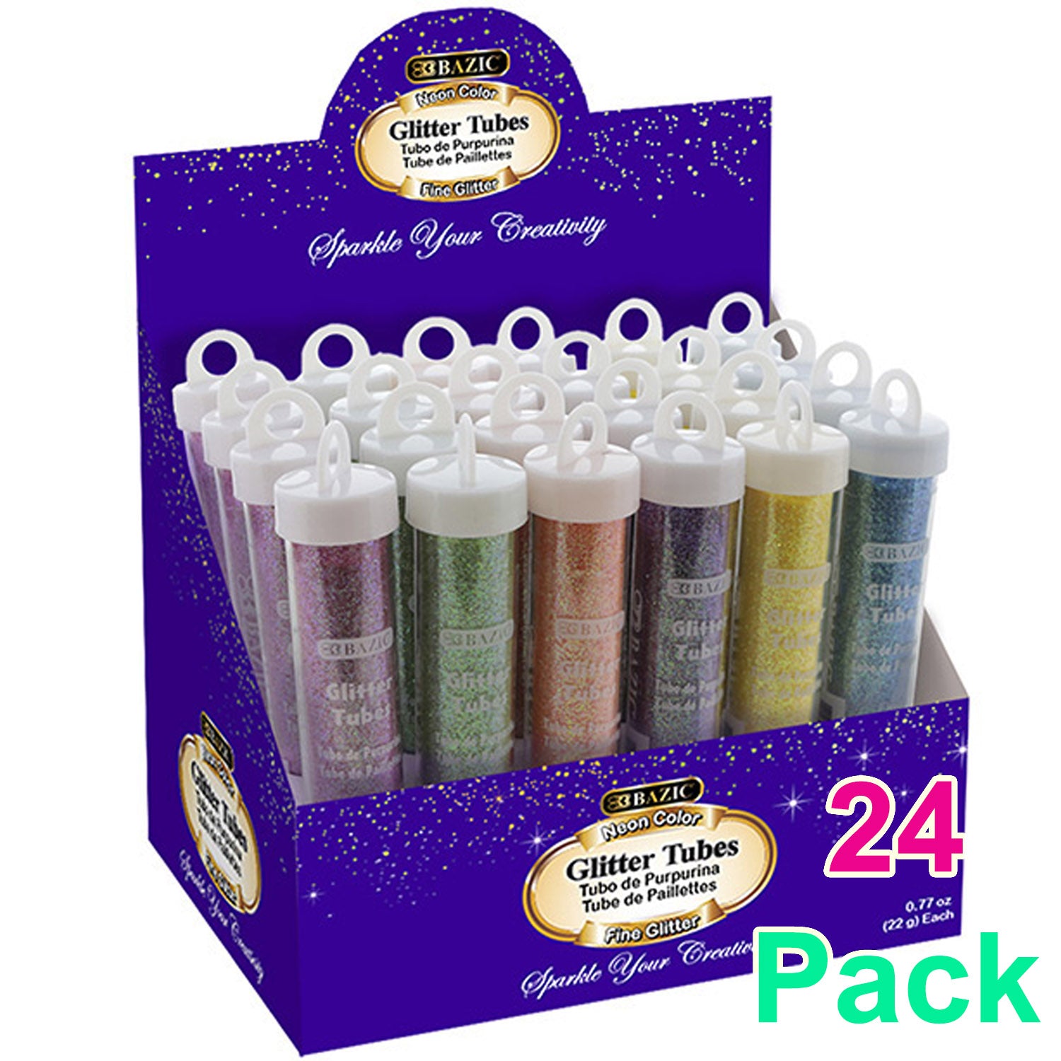 Neon Color Glitter Tubes w/Display Box, Washable Sparkle Non-toxic | 22g/0.77oz