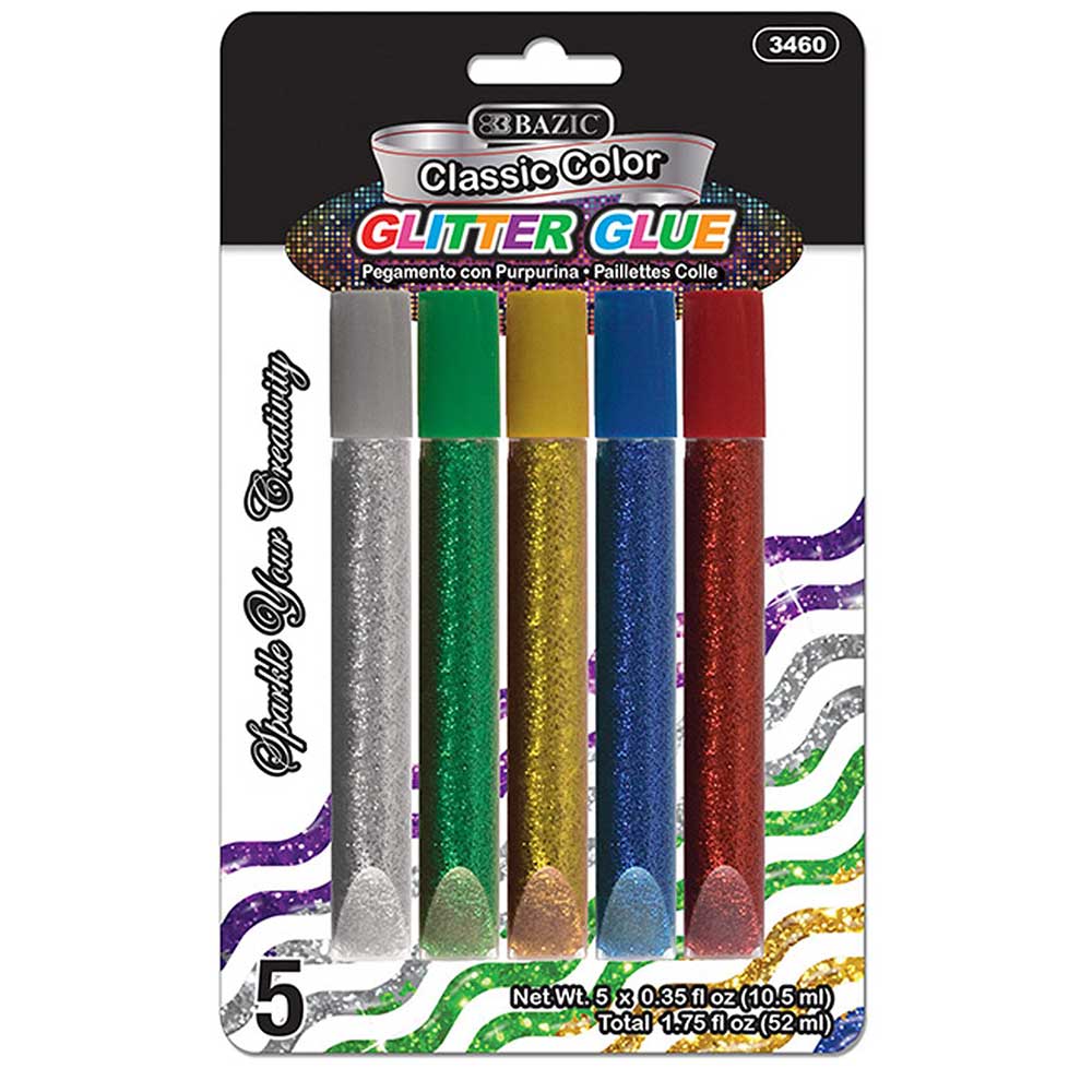 Classic Glitter Glue Pen, Washable Simmer Glowing Non-Toxic, Assorted | 0.35 FL OZ (10.5ml) (5 Count)