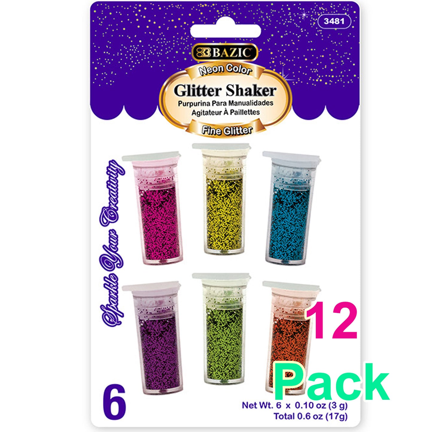 6 Neon Color Glitter Shaker | 0.10 oz (3gr)