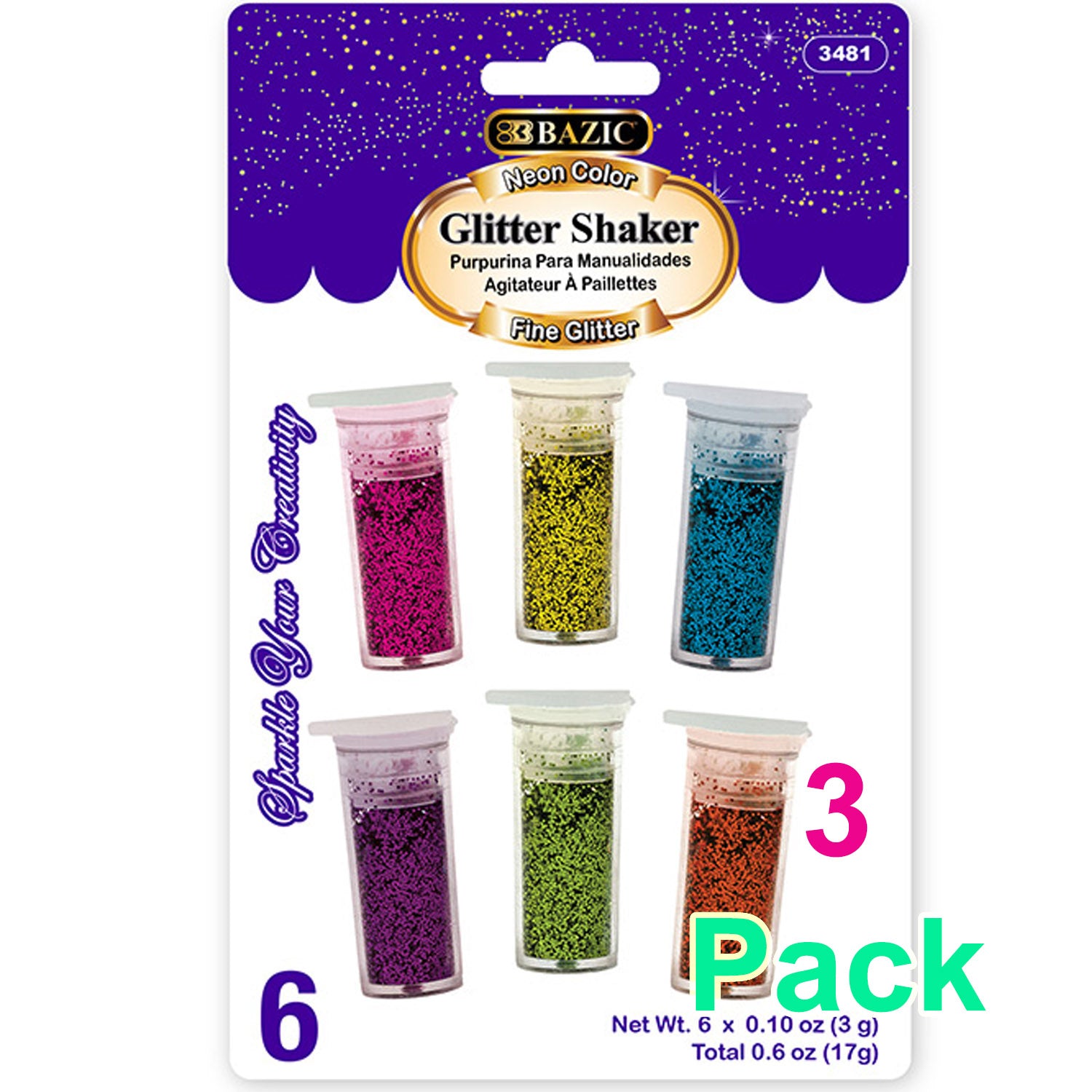 6 Neon Color Glitter Shaker | 0.10 oz (3gr)