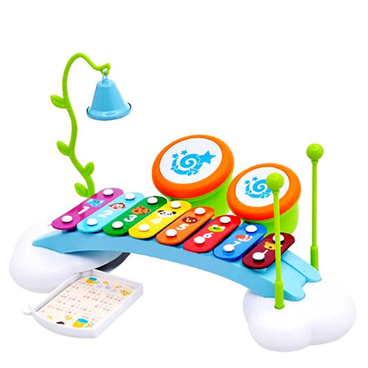 15" Rainbow Xylophone Piano Bridge For Kids With Ringing Bell And Drums